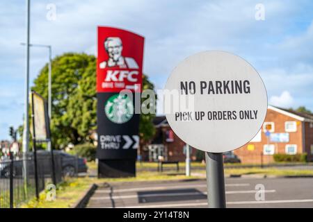 close up view of a no parking , pick up orders only, at a KFC restaurant Stock Photo