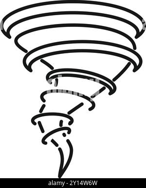 Simple line art illustration of a hurricane or tornado rotating with a funnel cloud reaching down from storm clouds Stock Vector