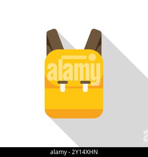 Minimalist vector illustration of a yellow backpack casting a long shadow, ideal for projects related to school, travel or accessories Stock Vector