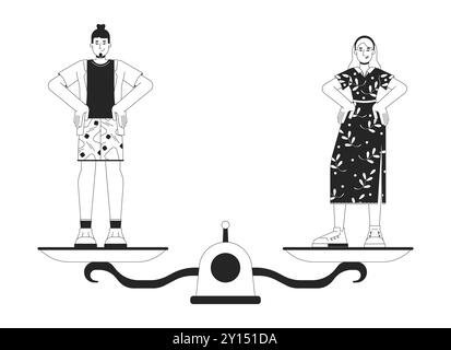 Gender equality balance black and white 2D illustration concept Stock Vector