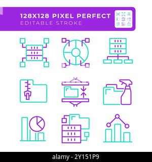 Data management two color line icons set Stock Vector