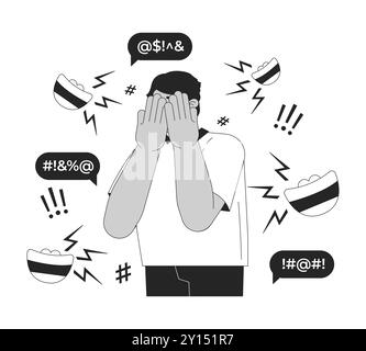 Victim bullying black and white 2D illustration concept Stock Vector