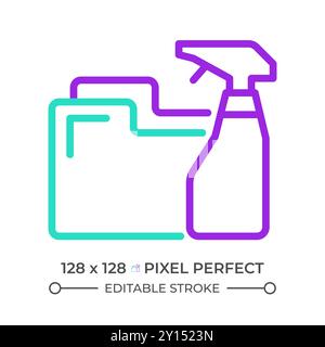 Data cleaning two color line icon Stock Vector