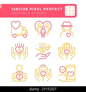 Helping hands two color line icons set Stock Vector