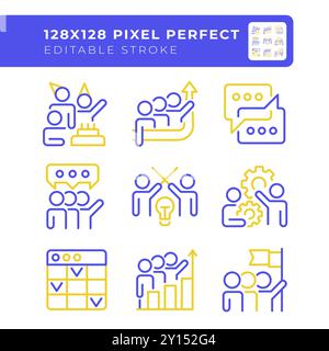 Team members two color line icons set Stock Vector
