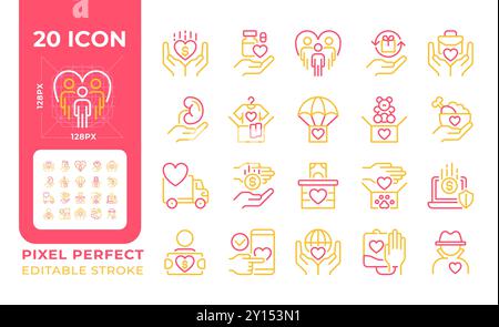 Donation two color line icons set Stock Vector