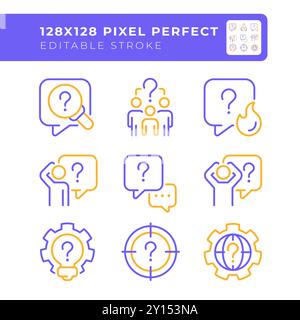 Inquiry types two color line icons set Stock Vector