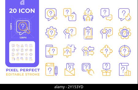 Question mark related two color line icons set Stock Vector