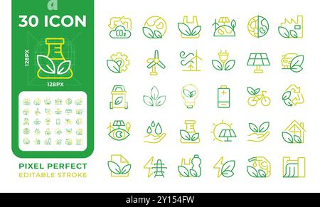 Ecology two color line icons set Stock Vector