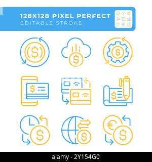 Money transactions two color line icons set Stock Vector