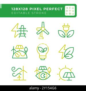 Alternative energy two color line icons set Stock Vector