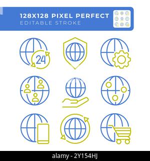 Worldwide related two color line icons set Stock Vector