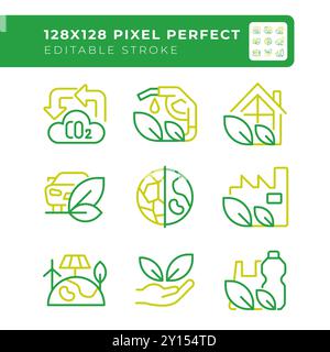 Eco-conscious living two color line icons set Stock Vector