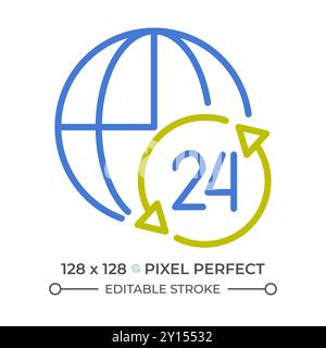 Nonstop worldwide support service two color line icon Stock Vector