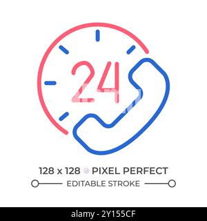 Round-the-clock support two color line icon Stock Vector