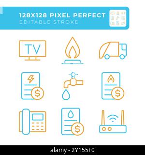 Utility service two color line icons set Stock Vector