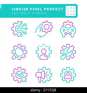 Gears two color line icons set Stock Vector