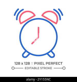 Ringing alarm clock two color line icon Stock Vector