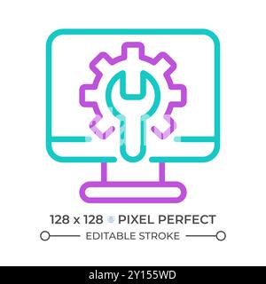 Computer settings two color line icon Stock Vector