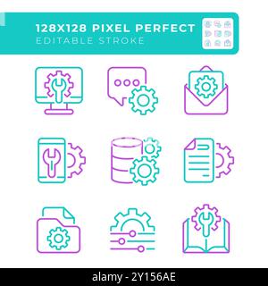 Technical configuration two color line icons set Stock Vector