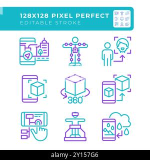 AR and VR technologies two color line icons set Stock Vector