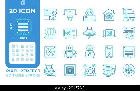 Ventilation two color line icons set Stock Vector