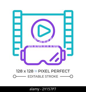 VR goggles and entertainment two color line icon Stock Vector