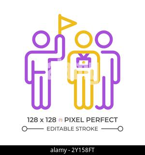 Touristic group trip pixel perfect two color line icon Stock Vector