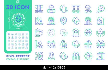 Water management two color line icons set Stock Vector
