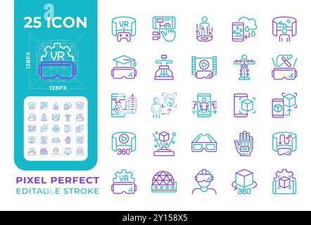 VR, AR two color line icons set Stock Vector