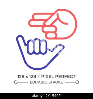 Deaf sign language two color line icon Stock Vector