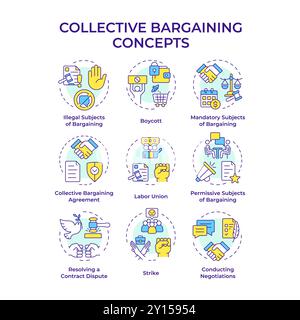 Collective bargaining multi color concept icons Stock Vector