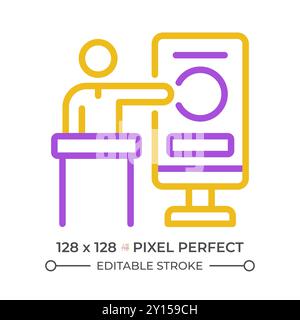 Trade conference pixel perfect two color line icon Stock Vector