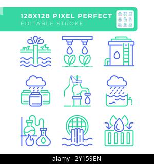 Water industry related two color line icons set Stock Vector