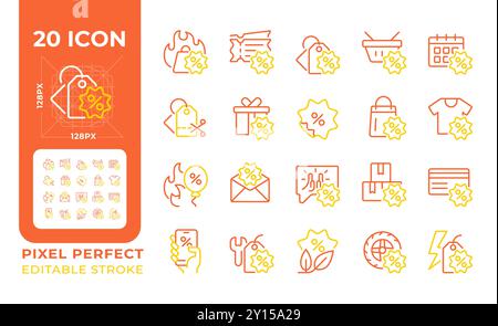 Discounts two color line icons set Stock Vector