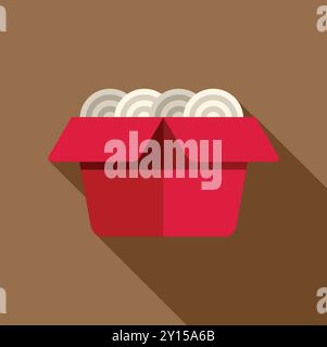 Open red cardboard box full of noodles, fast food delivery service concept Stock Vector