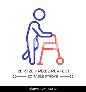 Walker assistance two color line icon Stock Vector