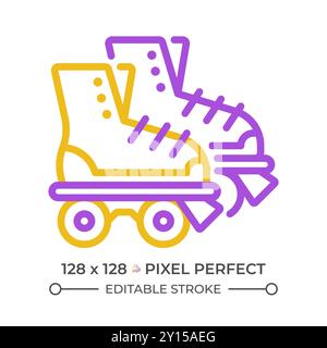 Disco roller skates pixel perfect two color line icon Stock Vector