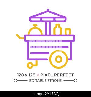 Food cart amusement pixel perfect two color line icon Stock Vector