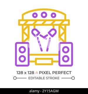 Music festival pixel perfect two color line icon Stock Vector