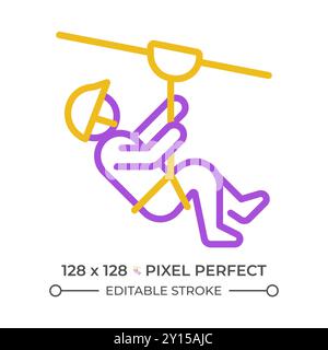 Zip line ride pixel perfect two color line icon Stock Vector