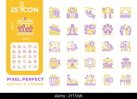 Entertainment activities two color line icons set Stock Vector