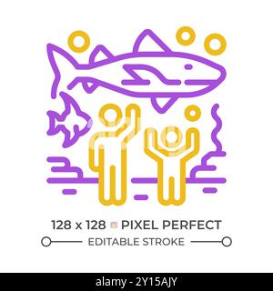 Oceanarium exhibition pixel perfect two color line icon Stock Vector