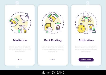 Methods of resolving impasses onboarding mobile app screen Stock Vector