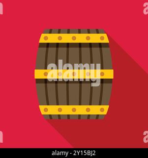 Barrel with metal rings made in modern flat style with long shadow Stock Vector