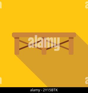 Simple flat design icon of a wooden folding camping table with long shadow on yellow background Stock Vector