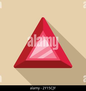 Red triangle gemstone is shining with light reflecting off its facets Stock Vector