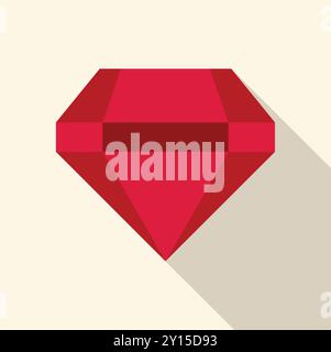 Red diamond gemstone shining brightly, in flat design style with a long shadow Stock Vector