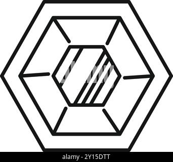 Line art vector of a hexagon combining with a smaller hexagon, giving a satisfying feeling of perspective and depth Stock Vector