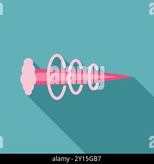 Pink laser beam is shooting through air leaving a smoke trail of perfect circles on a blue background Stock Vector